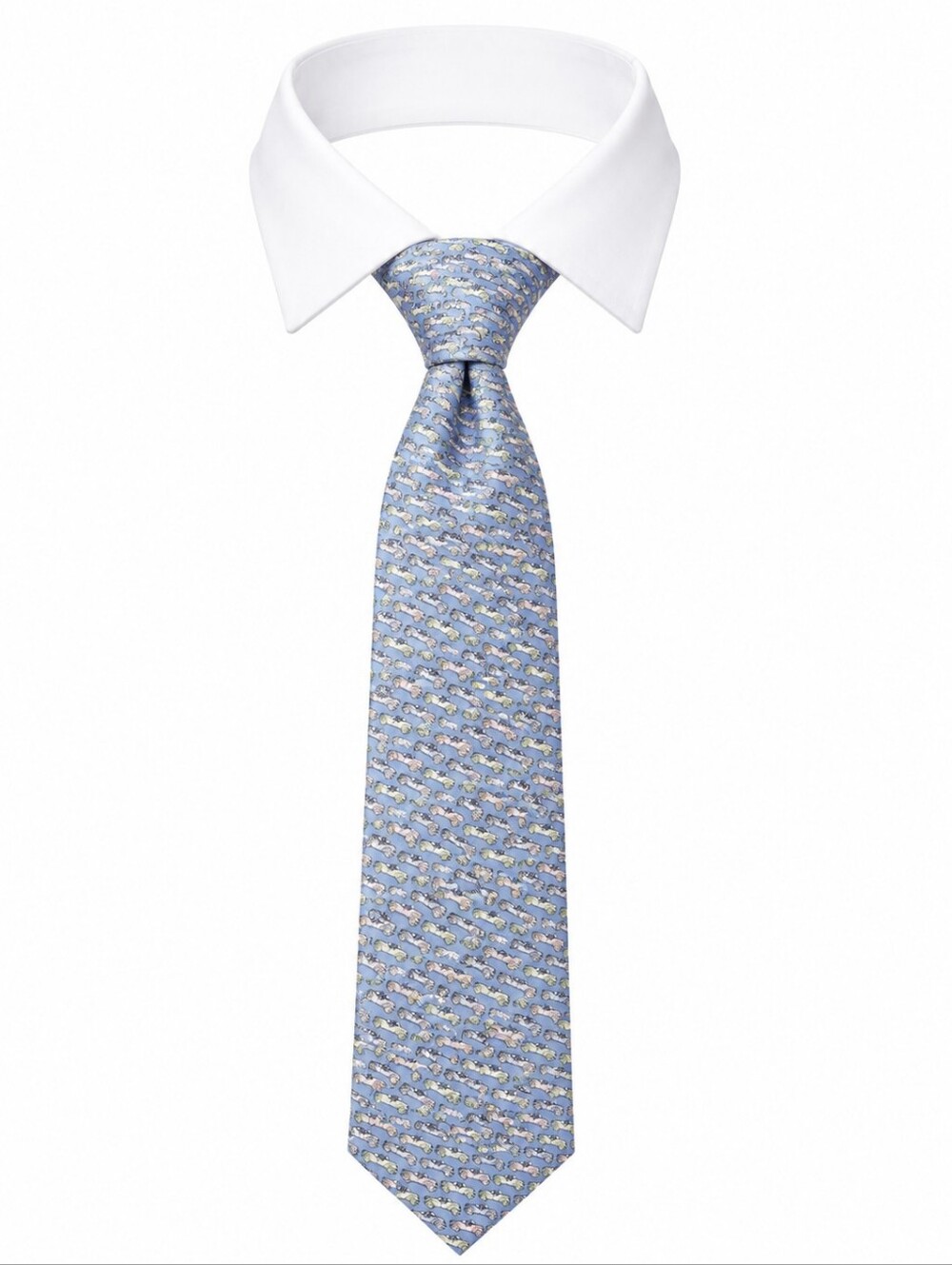 VINEYARD VINES | Blue w/ Pastel‎ Pink Green Yellow Roadster Car Pattern Silk Tie